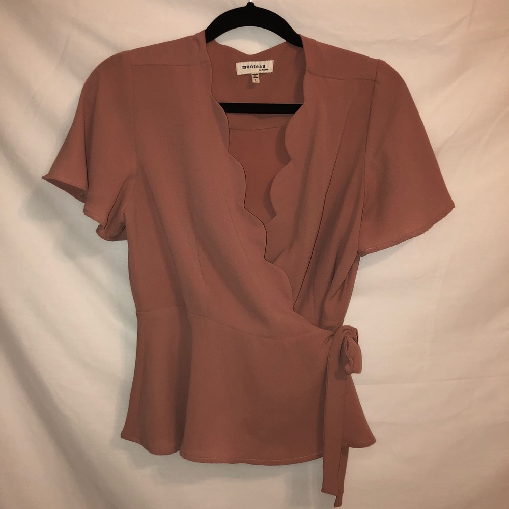 Coral Pink Scallop Wrap Top